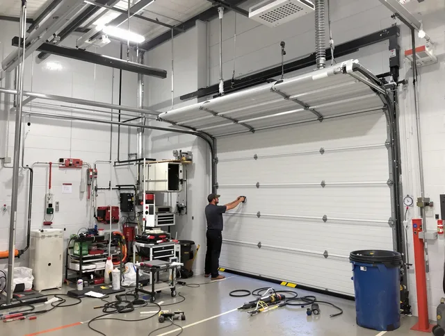 Huntington Park Garage Door Repair certified technician performing commercial door repair at a Huntington Park business facility