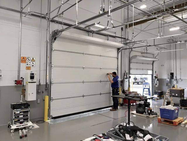 Commercial garage door repair being performed by Huntington Park Garage Door Repair expert in Huntington Park
